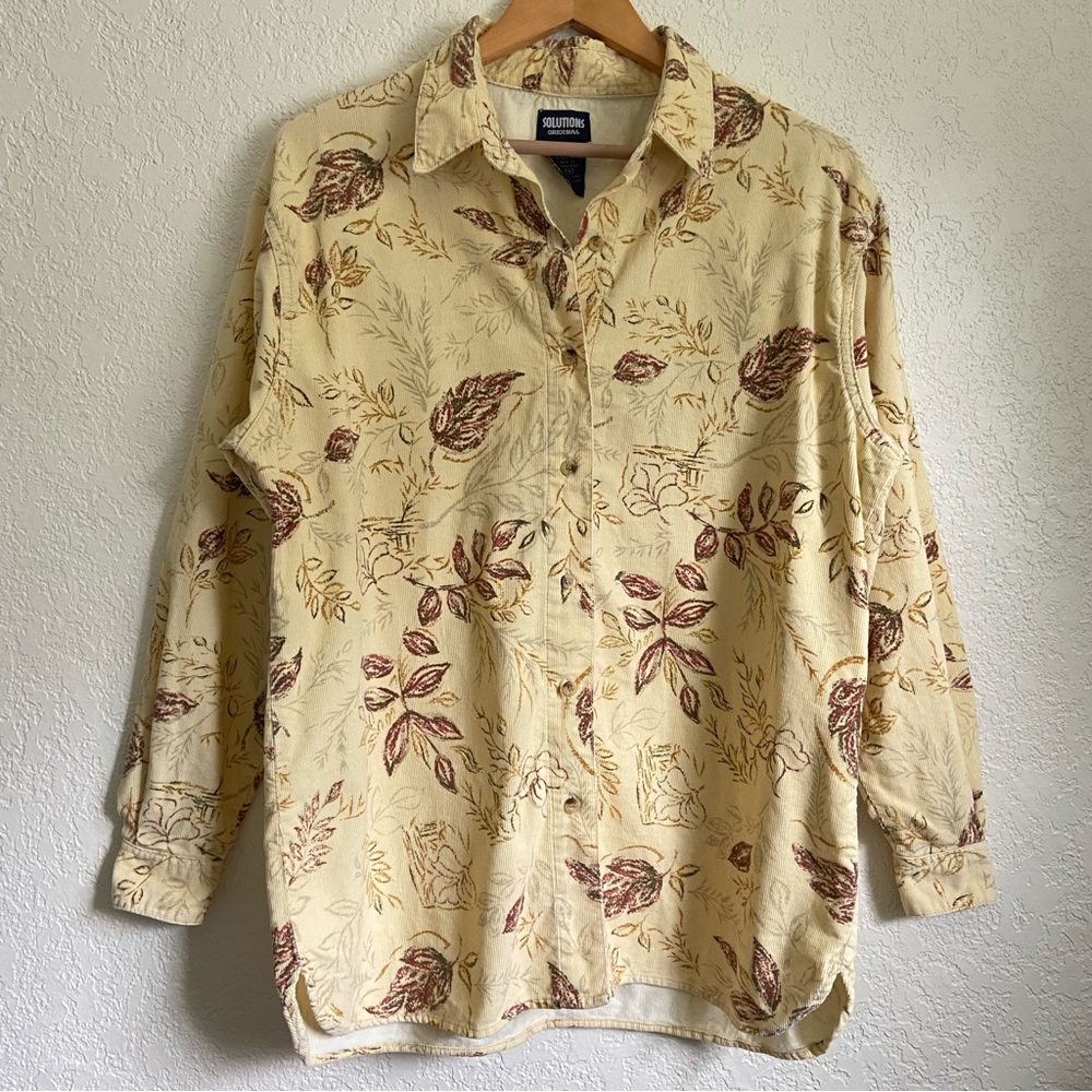 Vintage Solutions Original Botanical Print Yellow Corduroy Shirt